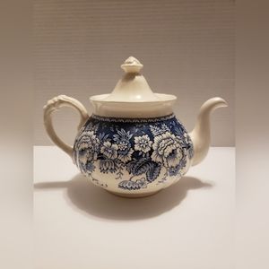Antique Mason's Ironstone Crabtree and Evelyn Blue and White Tea Kettle